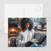Winter Reading Black Woman Cozy Art Postkarte (Vorne/Hinten)