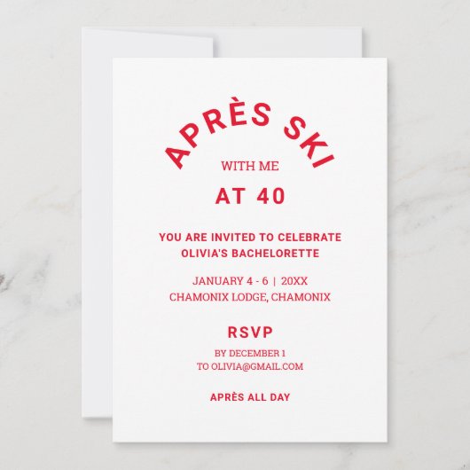 Winter Red Après Ski mit mir bei 40 Party Trip Einladung (Vorderseite)