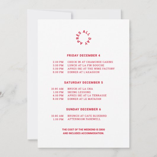 Winter Red Après Ski mit mir bei 40 Party Trip Einladung (Rückseite)