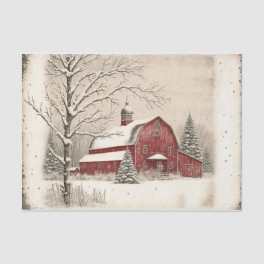 Winter Red Barn Seidenpapier (Vorderseite)