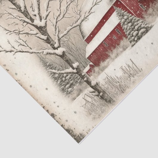 Winter Red Barn Seidenpapier (Ausschnitt)