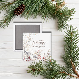 Winter Red Berries Birds Frohe Weihnachten Magnet