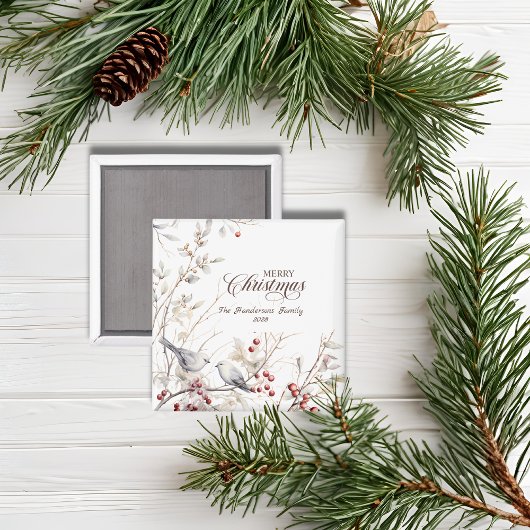 Winter Red Berries Birds Frohe Weihnachten Magnet