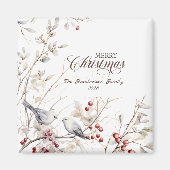 Winter Red Berries Birds Frohe Weihnachten Magnet (Vorne)