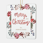 Winter Red Berries Frohe Weihnachts-Foto Keramikornament (Links)