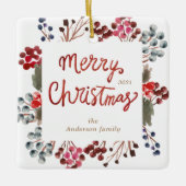 Winter Red Berries Frohe Weihnachts-Foto Keramikornament (Vorderseite)