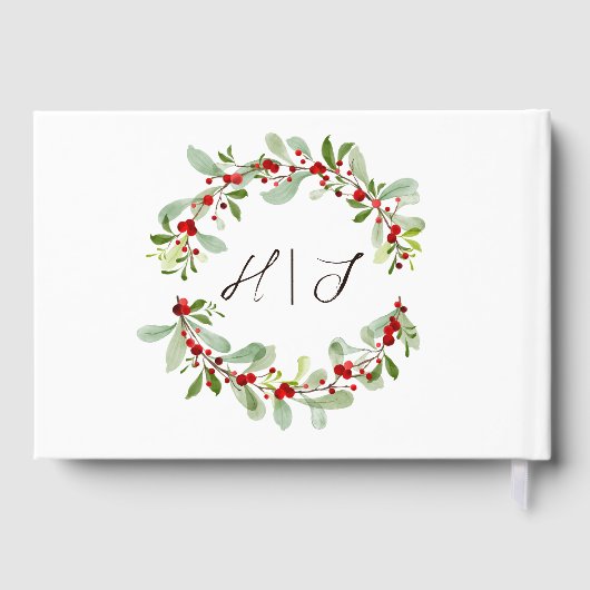 Winter Red Berries Greenerity Wedding Guest Book Gästebuch (Rückseite)