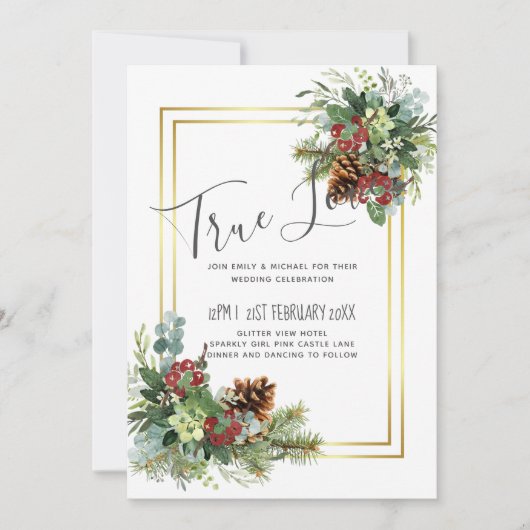 Winter Red Berries Pine Cones Wedding (Vorderseite)