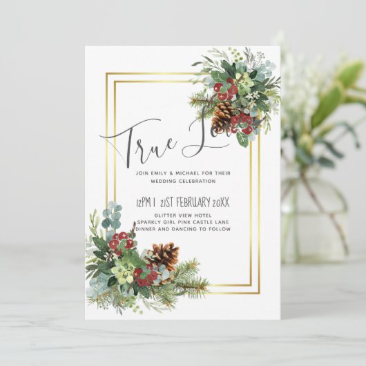 Winter Red Berries Pine Cones Wedding (Stehend Vorderseite)