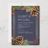 Winter Red Berries Pine Cones Wedding Einladung (Vorderseite)