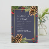 Winter Red Berries Pine Cones Wedding Einladung (Stehend Vorderseite)