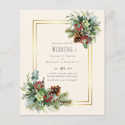 Winter Red Berries Pine Cones Wedding Flyer (Vorne)