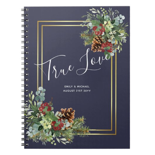 Winter Red Berries Pine Cones Wedding Notizblock (Vorderseite)