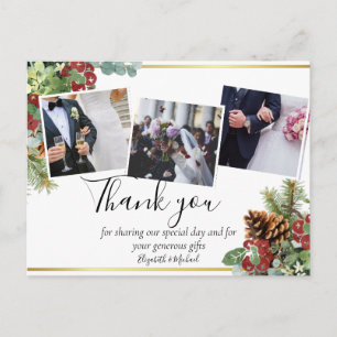 Winter Red Berries Pine Cones Wedding Postkarte