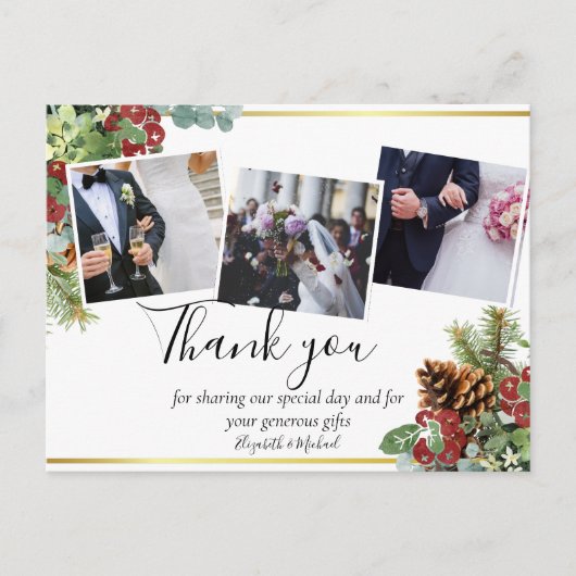 Winter Red Berries Pine Cones Wedding Postkarte (Vorderseite)