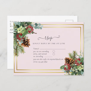 Winter Red Berries Pine Cones Wedding Postkarte