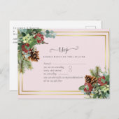 Winter Red Berries Pine Cones Wedding Postkarte (Vorne/Hinten)