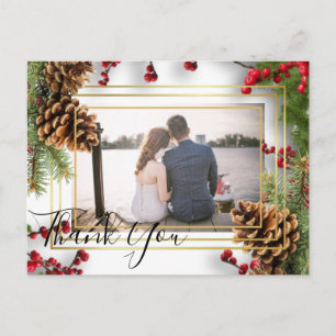 Winter Red Berries Pine Cones Wedding Postkarte