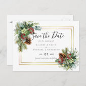 Winter Red Berries Pine Cones Wedding Postkarte (Vorne/Hinten)
