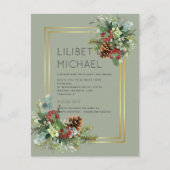 Winter Red Berries Pine Cones Wedding Postkarte (Vorderseite)