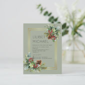 Winter Red Berries Pine Cones Wedding Postkarte (Stehend Vorderseite)