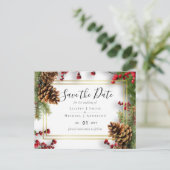 Winter Red Berries Pine Cones Wedding Postkarte (Stehend Vorderseite)