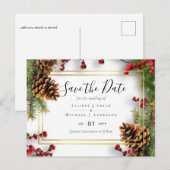 Winter Red Berries Pine Cones Wedding Postkarte (Vorne/Hinten)