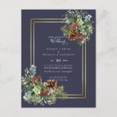 Winter Red Berries Pine Cones Wedding Postkarte (Vorderseite)
