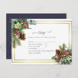 Winter Red Berries Pine Cones Wedding Postkarte