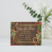 Winter Red Berries Pine Cones Wedding Postkarte (Stehend Vorderseite)