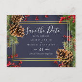 Winter Red Berries Pine Cones Wedding Postkarte (Vorderseite)