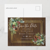 Winter Red Berries Pine Cones Wedding Postkarte (Vorne/Hinten)