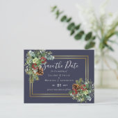 Winter Red Berries Pine Cones Wedding Postkarte (Stehend Vorderseite)
