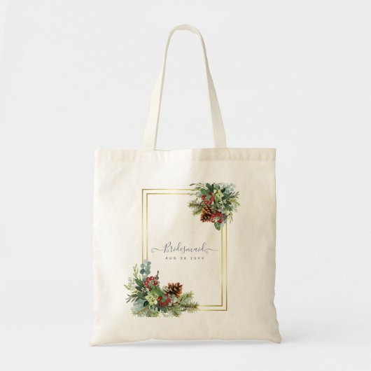 Winter Red Berries Pine Cones Wedding Tragetasche (Vorne)