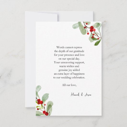 Winter Red Berries Weihnachten Hochzeit Danke (Rückseite)