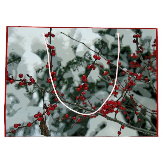 Winter Red Berries Weihnachtsgeschenktasche Große Geschenktüte (Rückseite)