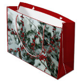 Winter Red Berries Weihnachtsgeschenktasche Große Geschenktüte (Rückseite Schrägansicht)