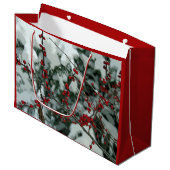 Winter Red Berries Weihnachtsgeschenktasche Große Geschenktüte (Vorderseite Schrägansicht)