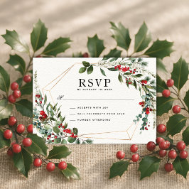Winter Red Berries Weihnachtsgrün Hochzeit RSVP Karte