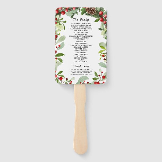 Winter Red Berries Weihnachtsprogramm Hand Fächer (Rückseite)