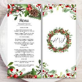 Winter Red Berries Wreath | Weihnachtsmenü Menükarte