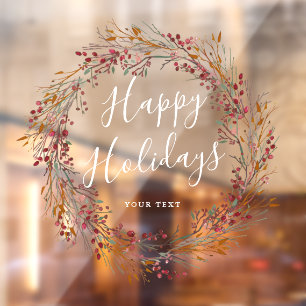 Winter Red Berry Wreath Happy Holidays Fensteraufkleber
