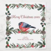 Winter Red Bird Botanical Weinetikett (Einzelnes Label)