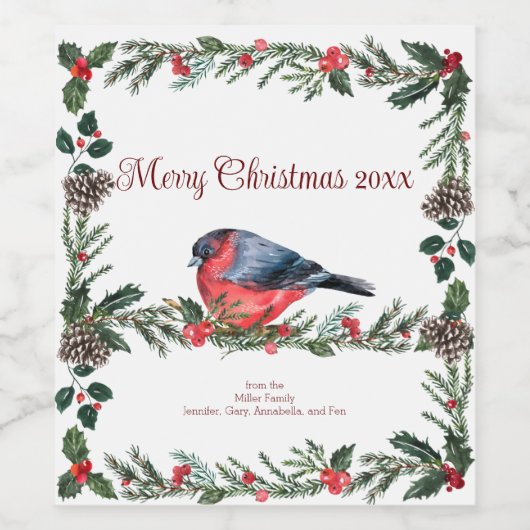 Winter Red Bird Botanical Weinetikett (Einzelnes Label)