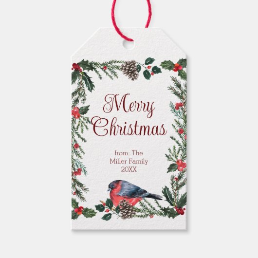 Winter Red Bird Botanisches Weihnachtsfest Geschenkanhänger (Vorderseite)