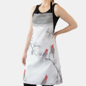 Winter Red Birds on Gray Branches Pattern Monogram Schürze (InSitu)
