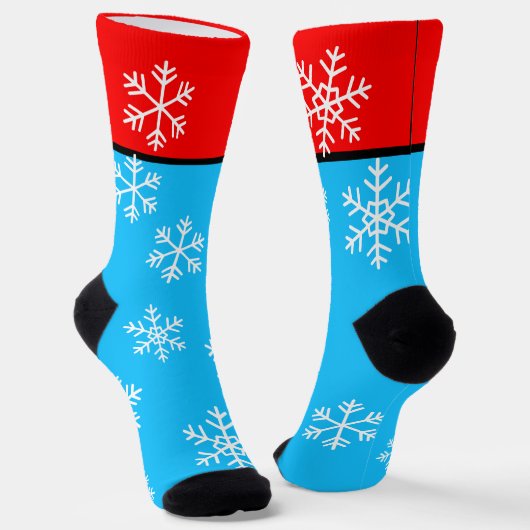 Winter Red Blue White Snowflakes Socken (Gewinkelt)