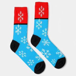 Winter Red Blue White Snowflakes Socken