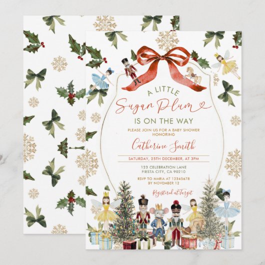 Winter Red Bow Nutcracker Ballet Baby Showschnee Einladung (Vorne/Hinten)