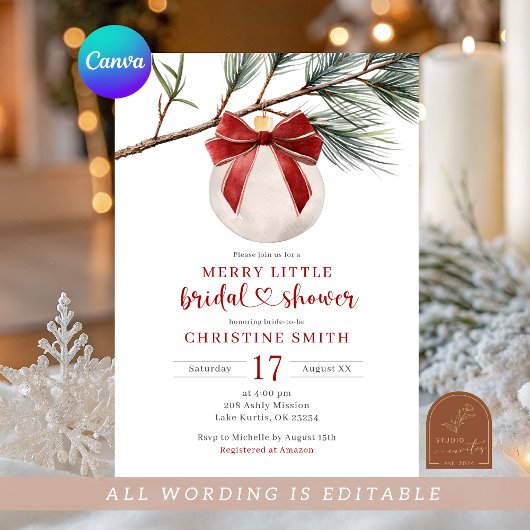 Winter Red Bow Ornament Merry Little Brautparty Einladung